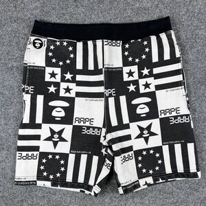 Bape Shorts Mens M Black White Star Flag Print Checkered Aape